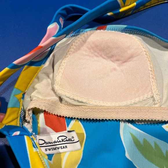 Oscar De La Renta One Piece Swimsuit Vintage 80's Blue Floral Criss Cross READ - Picture 6 of 9